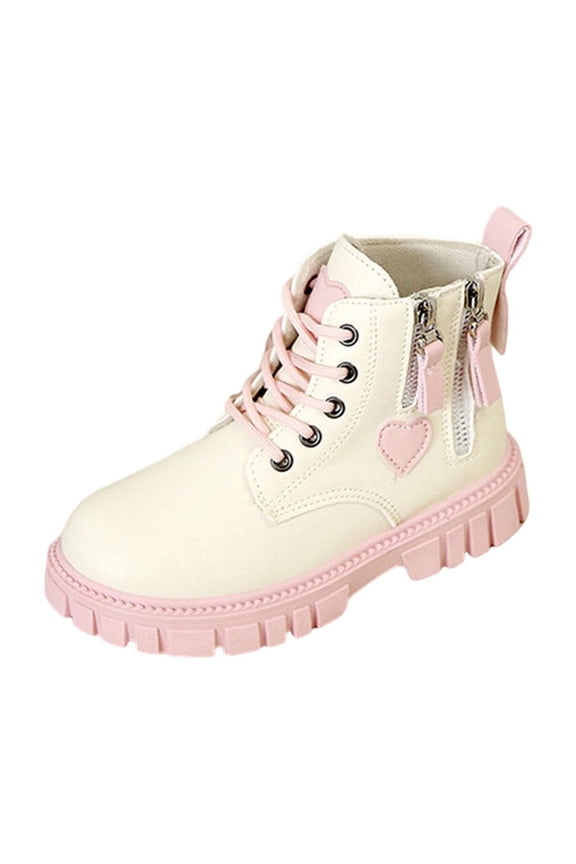 Girls Riding Boots, Lace-Up Soft Sole Side Zipper Thermal Winter Ankle Boots Beige Size 9.5 (Little Kids)