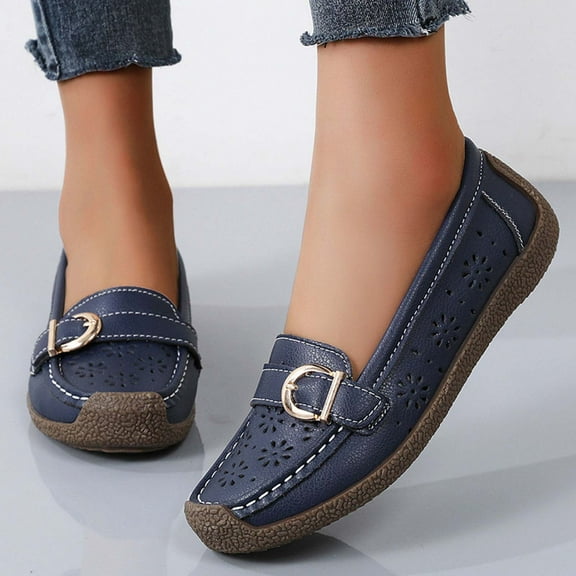 OWUUcdse Losfers for Women, Lightweight Soft Sole Casual Slip-on Flat Shoes Dark Blue Size 7.5