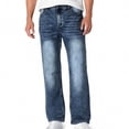 thumbnail image 1 of OWUUcdse Men's Denim Pants with Pockets, Casual Stretchy Comfy Relaxed Fit Straight Leg Jeans Navy Size S-2XL, 1 of 9