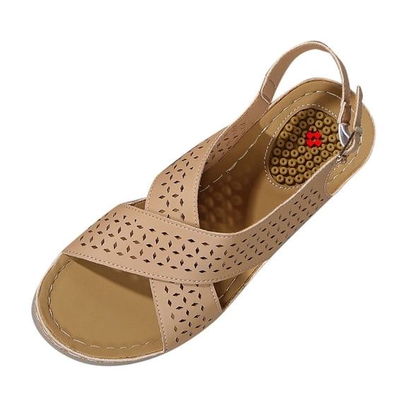 OWUUcdse Platform Wedge Sandals for Women, Breathable Buckle Non-slip Open Toe Comfort Sandals Khaki Size 7