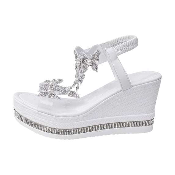OWUUcdse Platform Wedge Sandals for Women, Open Toe Holiday Non-slip Strappy Comfort Sandals White Size 7.5