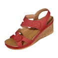 thumbnail image 1 of OWUUcdse Platform Wedge Sandals for Women, Open Toe Hook & loop Vacation Non-slip Comfort Sandals Red Size 7.5, 1 of 4