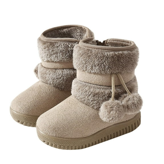 OWUUcdse Snow Boots for Girls, Non-Slip Thermal Comfortable Fleece-lined Shoes for Girls Beige Size 12 (Little Kids)