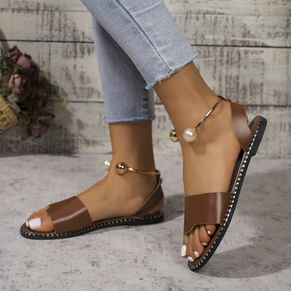 OWUUcdse Women's Comfort Sandals, Soft Sole Non-slip Buckle Open Toe Summer Shoes Brown Size 41
