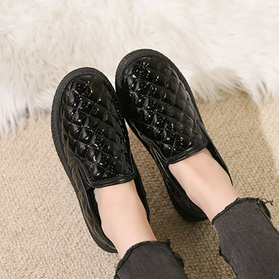 OWUUcdse Women's Flat Shoes, Lightweight Faux Fur Lined Thickened Thermal Winter Loafers Black Size 7