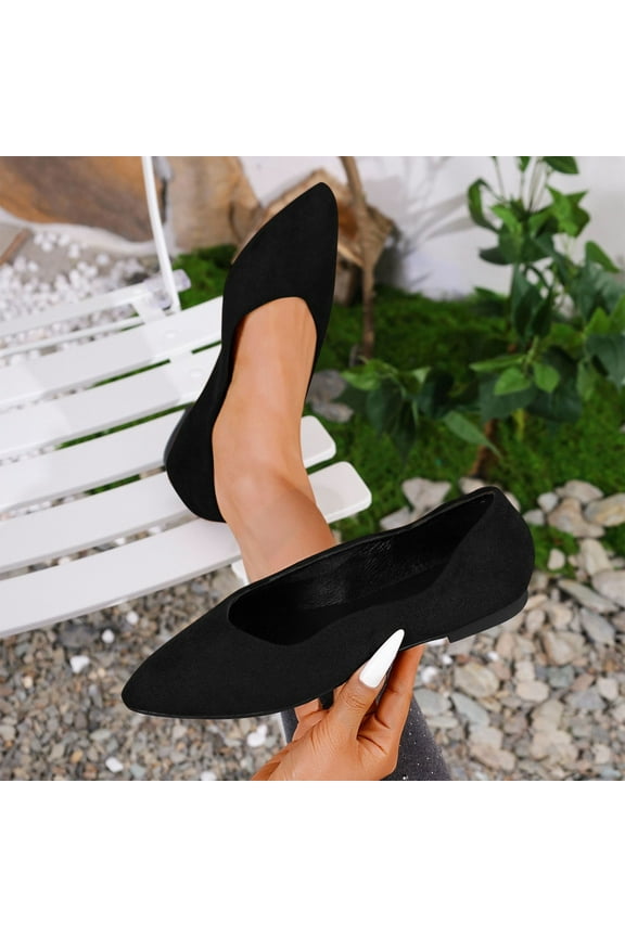 Women's Flats, Pointed Toe Outdoor Slip-on Casual Fall Shoes Black Size 8.5