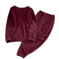 thumbnail image 1 of OWUUcdse Women's Fleece Pajama Sets, Elastic Waist Long Sleeve Winter Breathable Thermal Sleepwear Wine Size M, 1 of 6