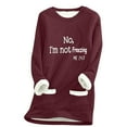 thumbnail image 1 of OWUUcdse Women's Fleece-lined Sweatshirts, Loungewear Long Sleeve Thermal Crew Neck Winter Tops with Pockets Wine Size M, 1 of 5