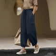 thumbnail image 1 of OWUUcdse Women's Jogger Pants, Outdoor Elastic Waist Drawstring Casual Cargo Pants Navy Size L, 1 of 7