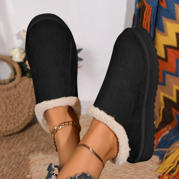 OWUUcdse Women's Platform Slippers, Outdoor Slip on Thermal Soft Sole Winter Shoes Black Size 7