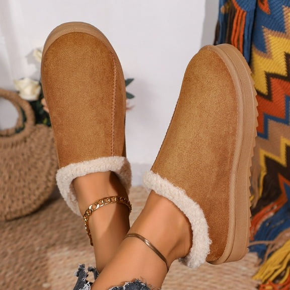 OWUUcdse Women's Platform Slippers, Outdoor Slip on Thermal Soft Sole Winter Shoes Brown Size 9