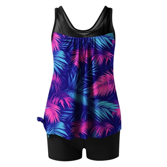 OWUUcdse Women's Tankini Swimsuits, Summer High Waist 2-piece Quick-dry Swimwear Bathing Suits Multicolor Size S