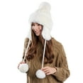 thumbnail image 1 of OWUUcdse Women's Trapper Hats with Pompoms, Thermal Stretchy Coldproof Outdoor Winter Earflap Hats Beige Size One Size, 1 of 6
