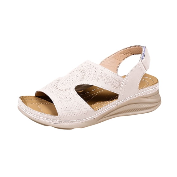 OWUUcdse Women's Wedge Sandals, Platform Non-slip Open Toe Strappy Comfort Sandals Beige Size 6