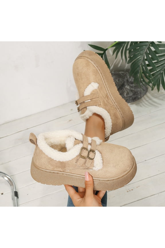 Women's Winter Shoes, Thickened Faux Fur Lined Thermal Outdoor Flats for Women Beige Size 6.5