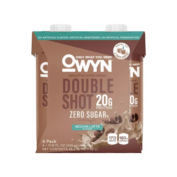 OWYN Double Shot 20g Protein Coffee Shakes, Mocha Latte, 11.15 fl oz, 4 Count
