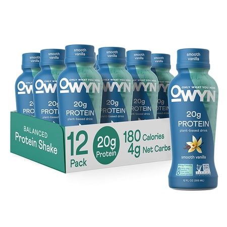 OWYN Plant Based Nutrition Drink, Smooth Vanilla, 20g Protein, 12 oz, 12 Pack