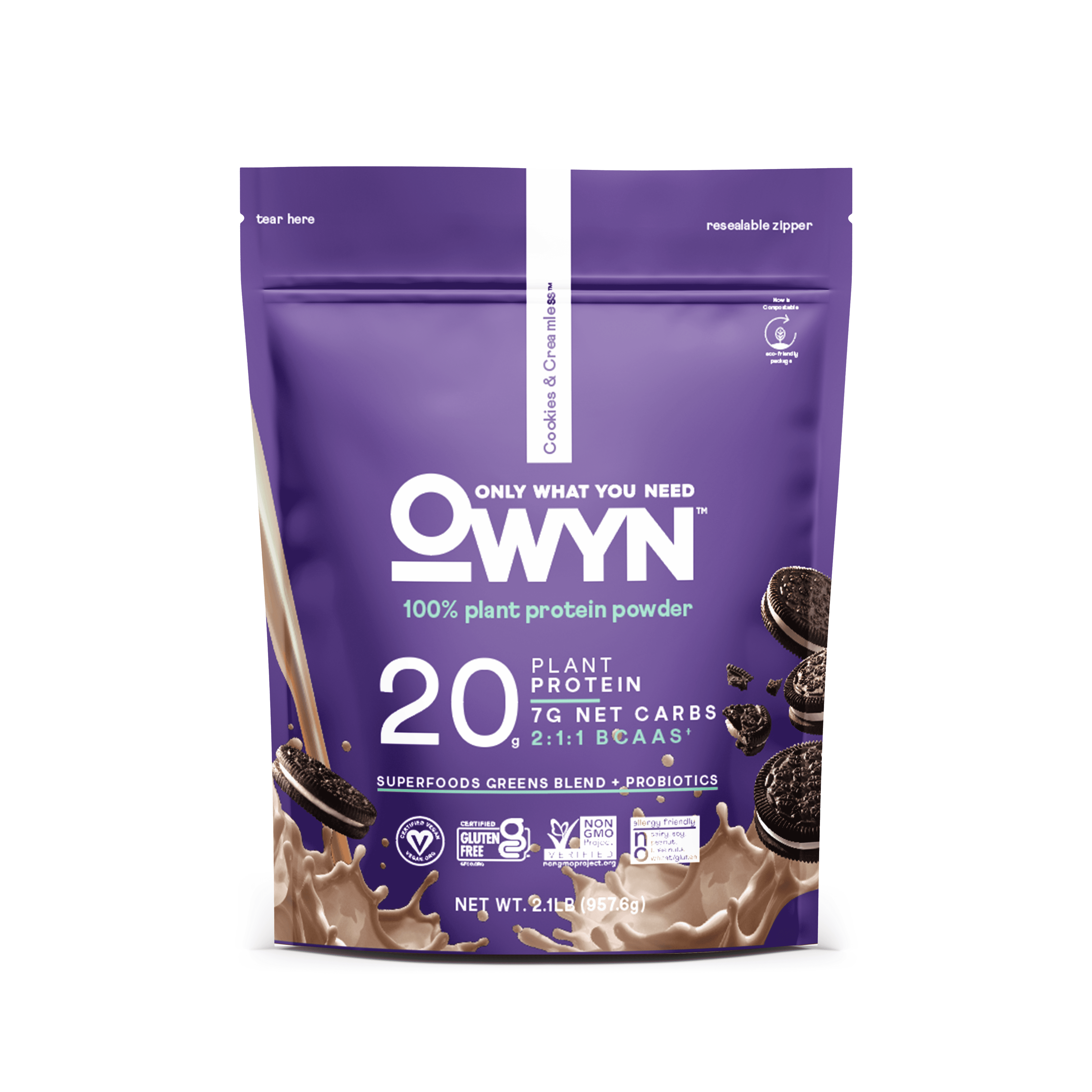 OWYN Plant Based Protein Powder, 20g Protein, Cookies & Creamless, 1