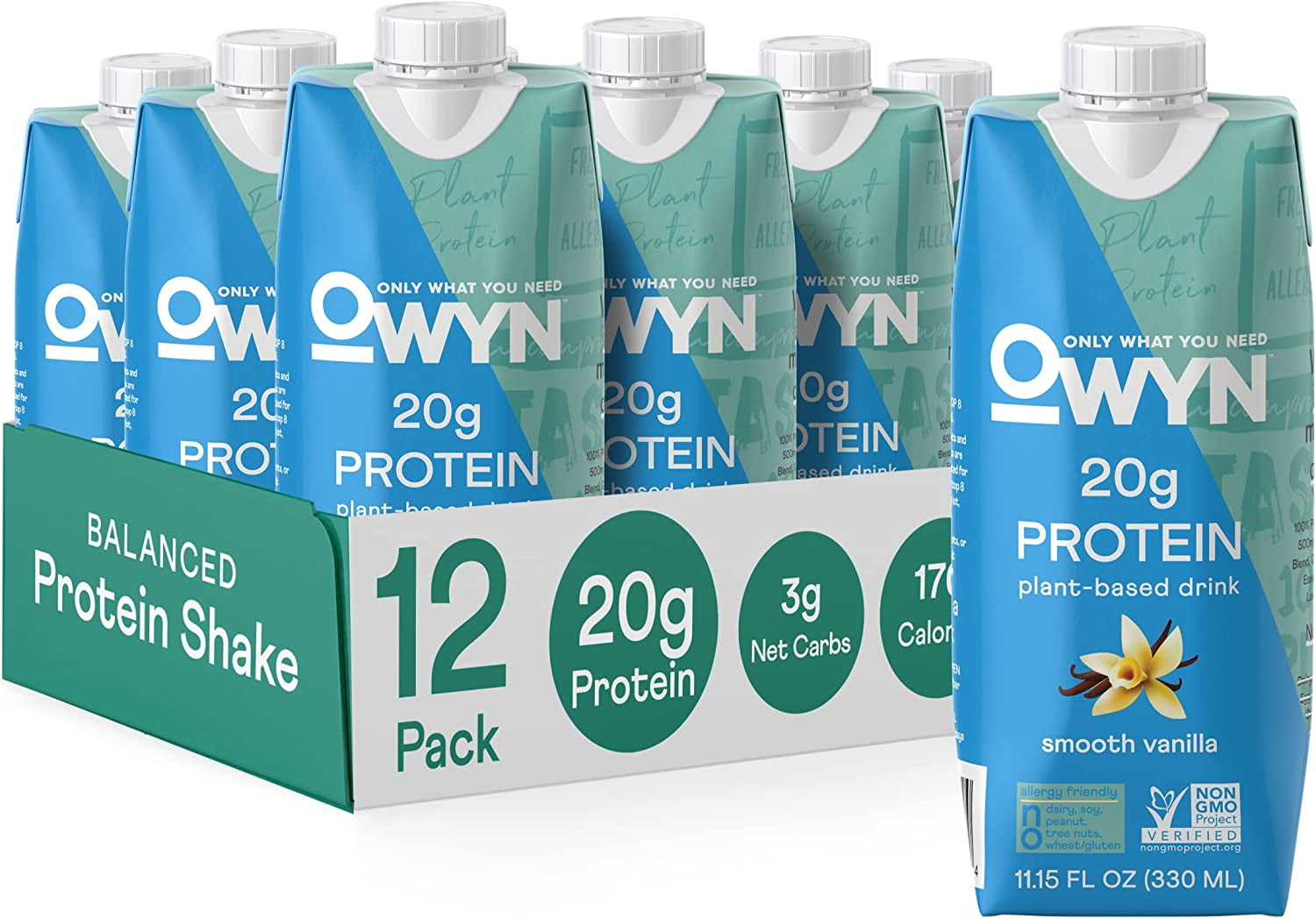 OWYN PlantBased Protein Shakes, Smooth Vanilla, 20g Vegan Protein, 11.