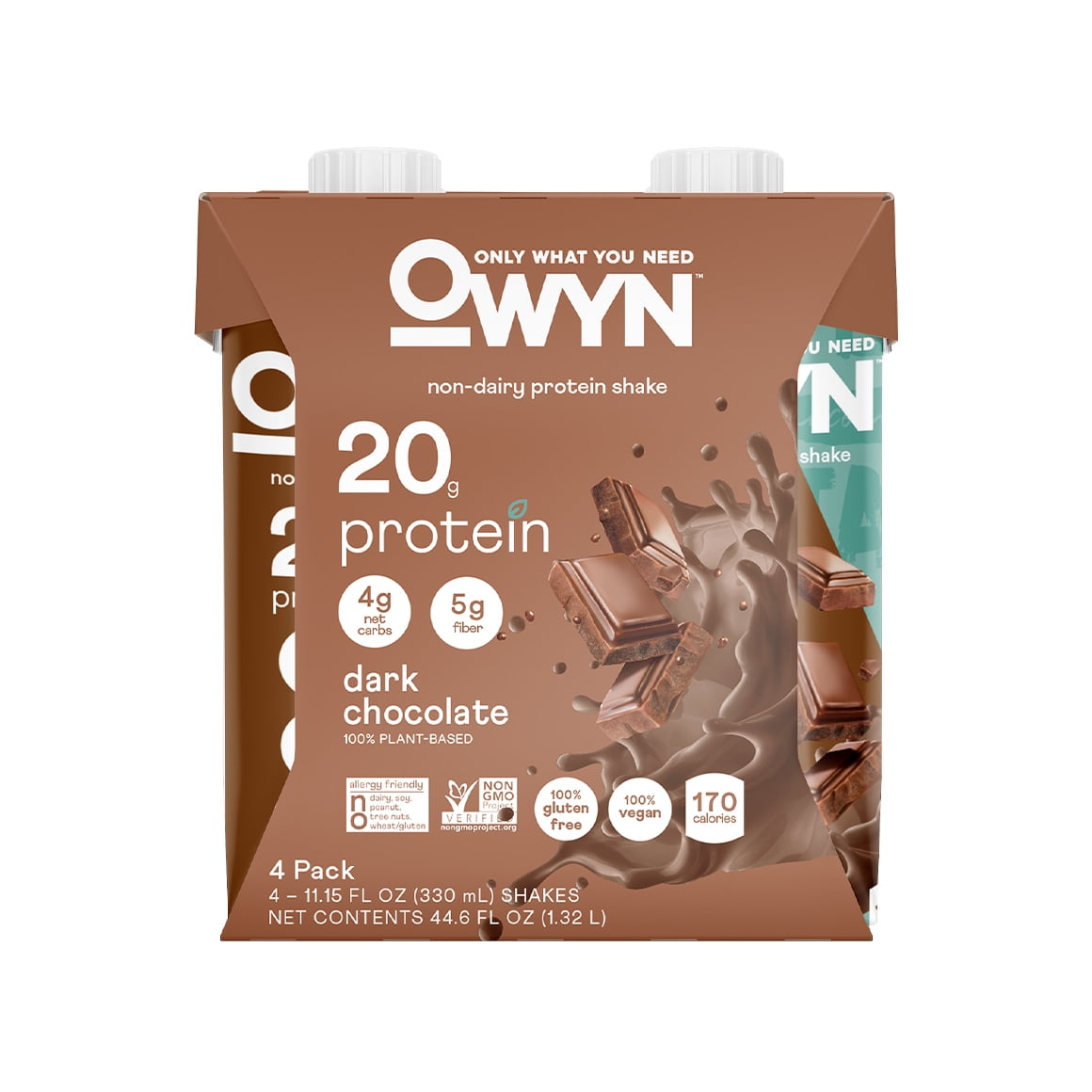 OWYN Protein Shake, Dark Chocolate, 4 Ct, 20g