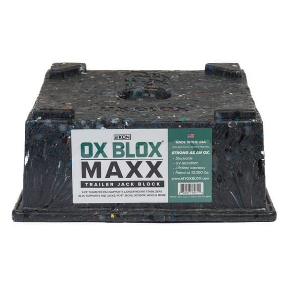OX BLOX MAXX, RV Jack Block for 9" Round Feet , 5th Wheel Camper Blocks for Stabilizers and Tongue Jack , 9" and Smaller Jack feet nest securely Within ridges , 10.5x10.5x4.5, Block Weight: 6.8 lbs