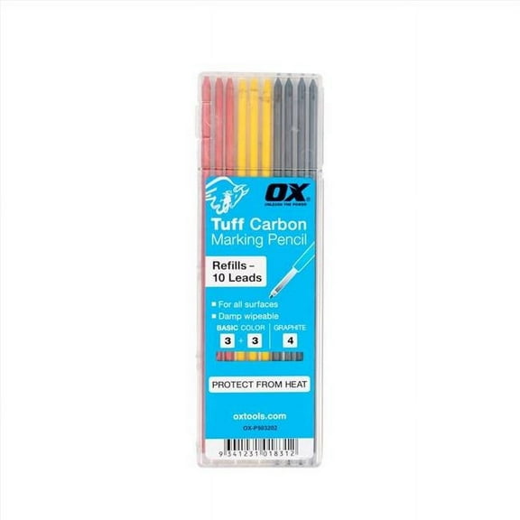 OX Tools 2037132 Tuff Carbon 5 in. L Marking Pencil Replacement Leads, Assorted Color - 10 piece