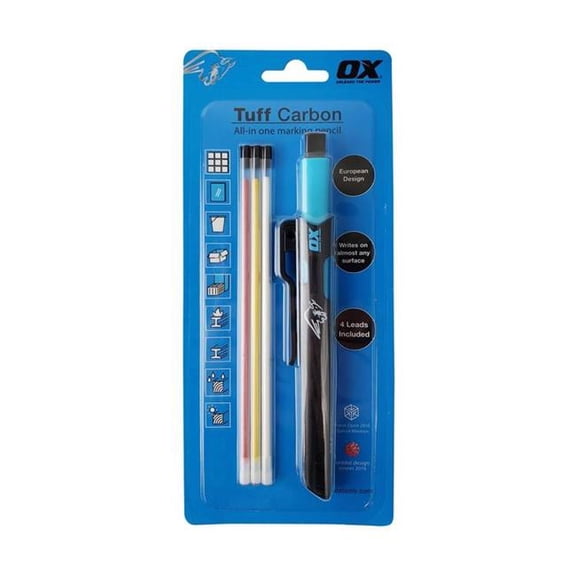 OX Tools 2037131 6.3 in. Tuff Carbon All in One Carpenter Pencil Kit - Black - 4 Piece