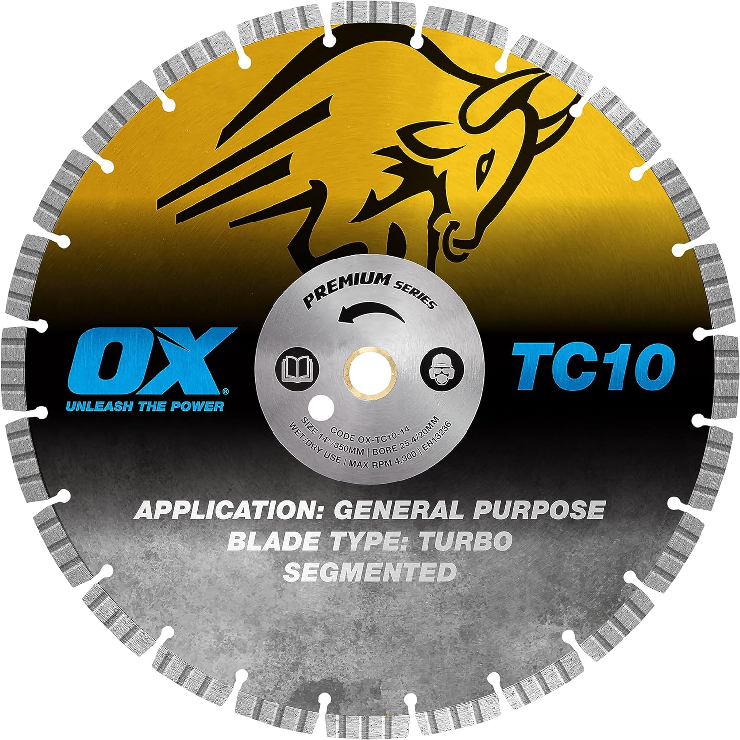 OX Tools TC1014 14" General Purpose Diamond Blade, Stone Blade for Concrete Saw, Long Life 10mm