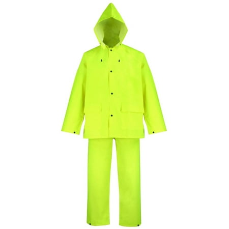 OX025PU-L 3-Piece Rainsuits, Large, Polyester, Yellow