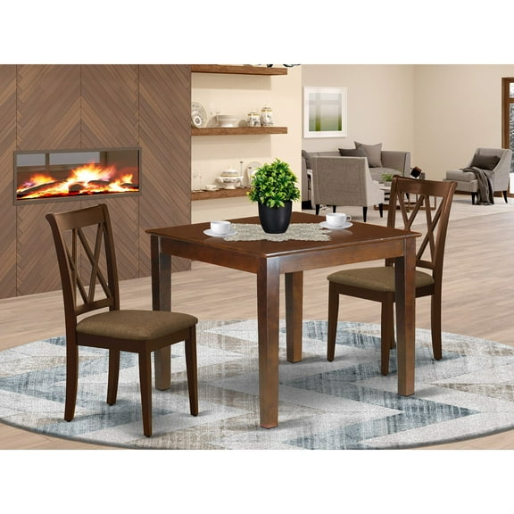 OXCL3-MAH-C 3Pc Dining Set: Square Table & 2 Double X Back Chairs, Mahogany Finish. Sturdy & Elegant Design, Microfiber Seats. Perfect for Family & Friends.