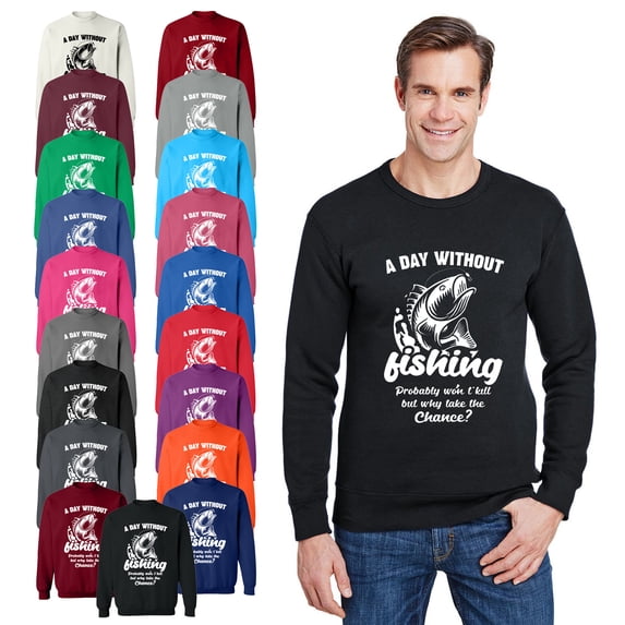 OXI Crewneck Sweatshirt - A Day Without Fishing, Basic Casual Sweatshirts for Men's and Women Fleece Sweatshirt Long Sleeve - Red 3X-Large