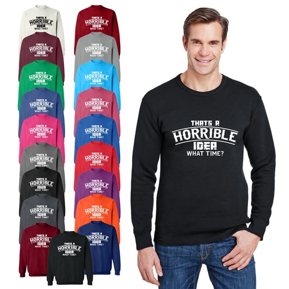 OXI Crewneck Sweatshirt - Horrible Idea Time, Basic Casual Sweatshirts for Men's and Women Fleece Sweatshirt Long Sleeve - Graphite Heather 2X-Large