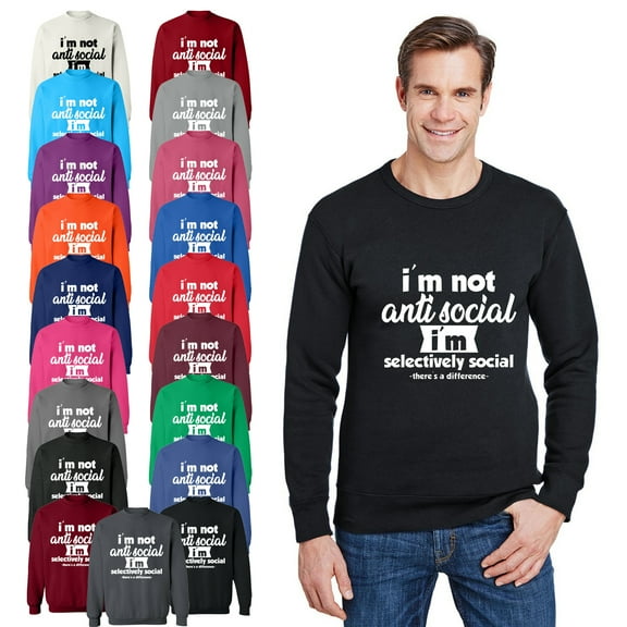 OXI Crewneck Sweatshirt - I Am Not Anti Selectively Social, Basic Casual Sweatshirts for Men's and Women Fleece Sweatshirt Long Sleeve - Royal Blue Medium