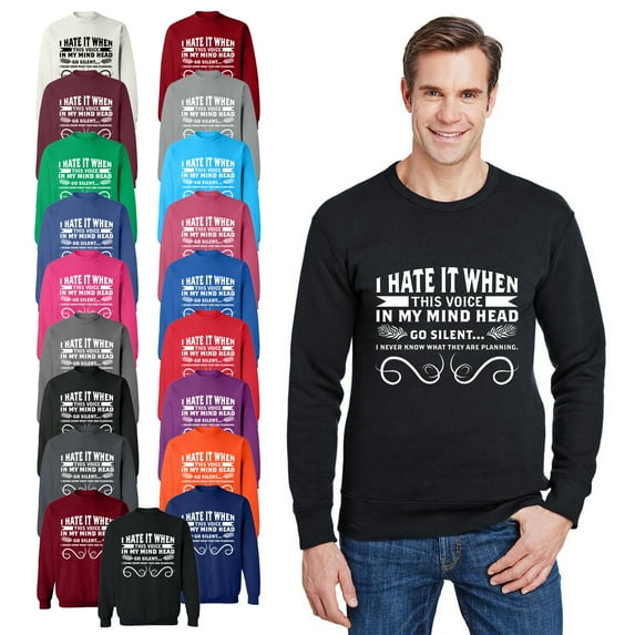 OXI Crewneck Sweatshirt - I Hate This Voice In My Head, Basic Casual Sweatshirts for Men's and Women Fleece Sweatshirt Long Sleeve - Charcoal Large
