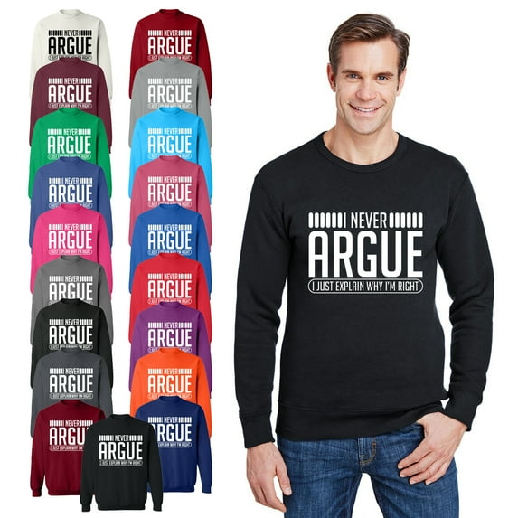 OXI Crewneck Sweatshirt - I Never Argue, Basic Casual Sweatshirts for Men's and Women Fleece Sweatshirt Long Sleeve - Indigo Blue Medium