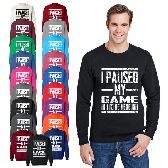 OXI Crewneck Sweatshirt - I Paused My Game, Basic Casual Sweatshirts for Men's and Women Fleece Sweatshirt Long Sleeve - Sapphire Small