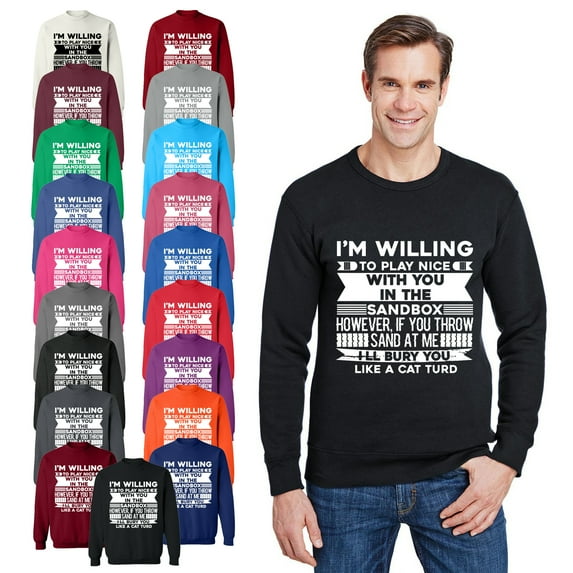 OXI Crewneck Sweatshirt - I'm Willing,Basic Casual Sweatshirts for Men's and Women Fleece Sweatshirt Long Sleeve - Sapphire Large