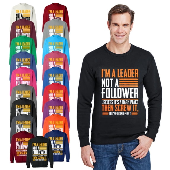 OXI Crewneck Sweatshirt - I'm a Leader,Basic Casual Sweatshirts for Men's and Women Fleece Sweatshirt Long Sleeve - Orange X-Large