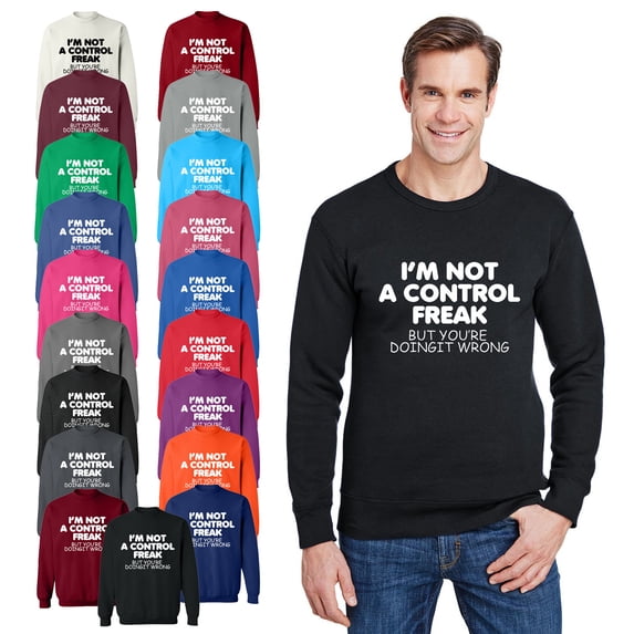 OXI Crewneck Sweatshirt - Not a Control Freak, Basic Casual Sweatshirts for Men's and Women Fleece Sweatshirt Long Sleeve - Charcoal 2X-Large