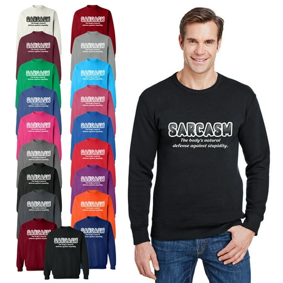 OXI Crewneck Sweatshirt - Sarcasm Defense Against Stupidity, Basic Casual Sweatshirts for Men's and Women Fleece Sweatshirt Long Sleeve - Red Small