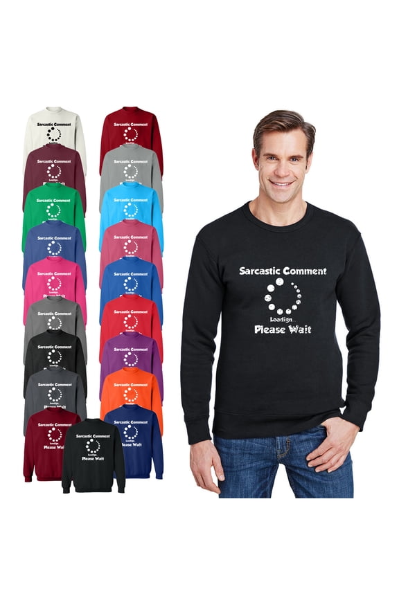 Crewneck Sweatshirt - Sarcastic Comment Please Wait, Basic Casual Sweatshirts for Men's and Women Fleece Sweatshirt Long Sleeve - Charcoal Small
