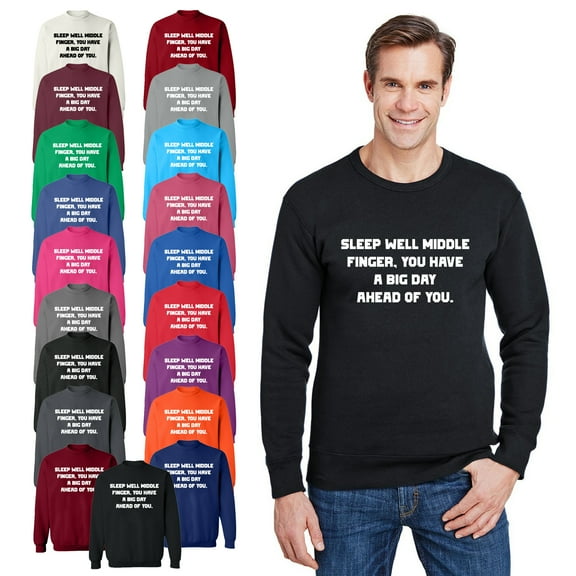 OXI Crewneck Sweatshirt - Sleep Well Middle Finger, Basic Casual Sweatshirts for Men's and Women Fleece Sweatshirt Long Sleeve - Maroon 3X-Large
