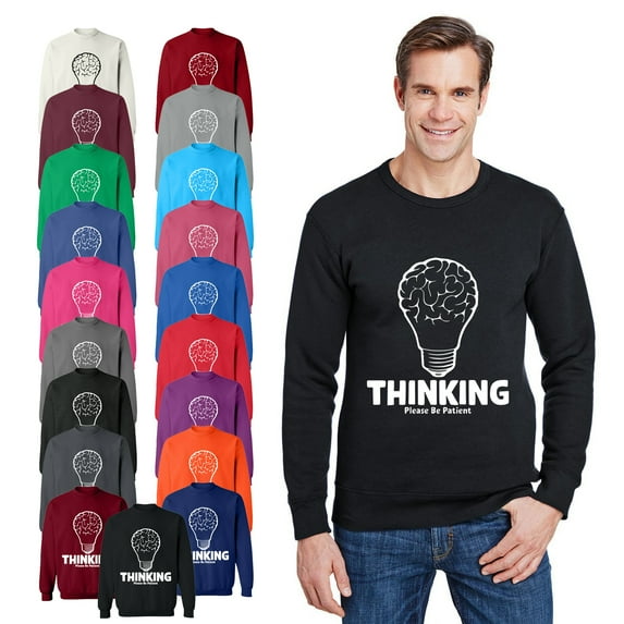 OXI Crewneck Sweatshirt - Thinking Please Be Patient,Basic Casual Sweatshirts for Men's and Women Fleece Sweatshirt Long Sleeve- Navy Blue 2X-Large