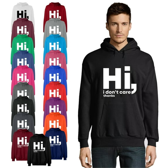 OXI Hoodie Sweatshirt - Hi I Don't Care Thanks, Basic Casual Hoodie for Men's and Women Fleece Hoodie Long Sleeve - Red Large