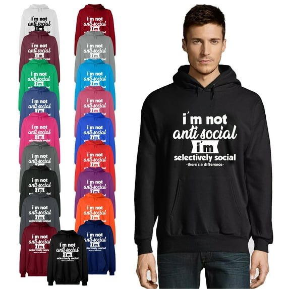 OXI Hoodie Sweatshirt - I Am Not Anti Selectively Social, Basic Casual Hoodie for Men's and Women Fleece Hoodie Long Sleeve - Red X-Large