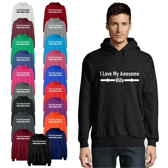 OXI Hoodie Sweatshirt - I Love My Awesome Wife, Basic Casual Hoodie for Men's and Women Fleece Hoodie Long Sleeve - White Medium