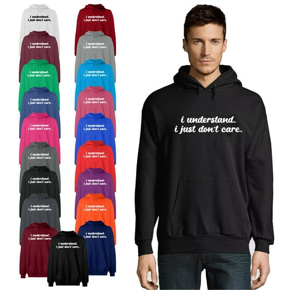 OXI Hoodie Sweatshirt - I Understand I Just Don't Care, Basic Casual Hoodie for Men's and Women Fleece Hoodie Long Sleeve - Orange X-Large