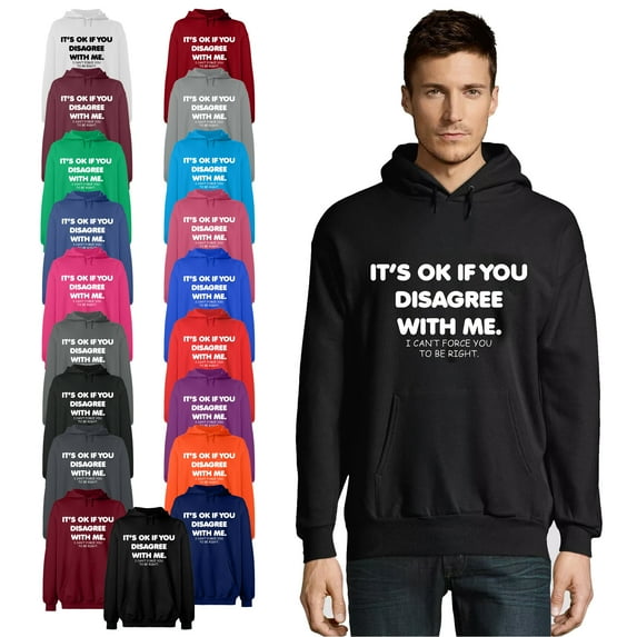 OXI Hoodie Sweatshirt - Its Ok If You Disagree With Me, Basic Casual Hoodie for Men's and Women Fleece Hoodie Long Sleeve - Orange Large