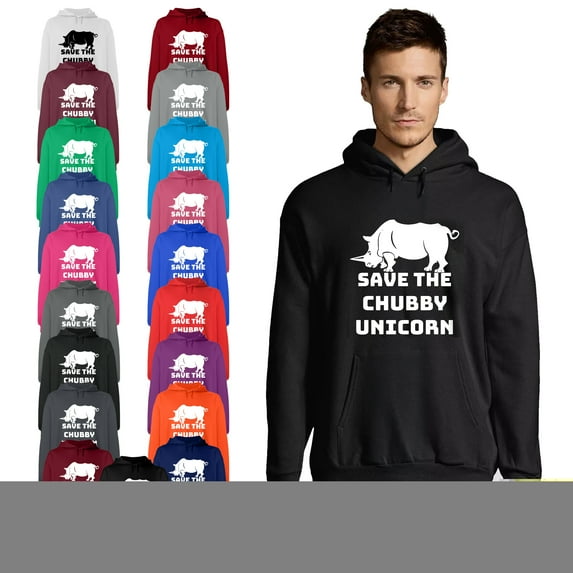 OXI Hoodie Sweatshirt - Save The Chubby Unicorn, Basic Casual Hoodie for Men's and Women Fleece Hoodie Long Sleeve - Black Large