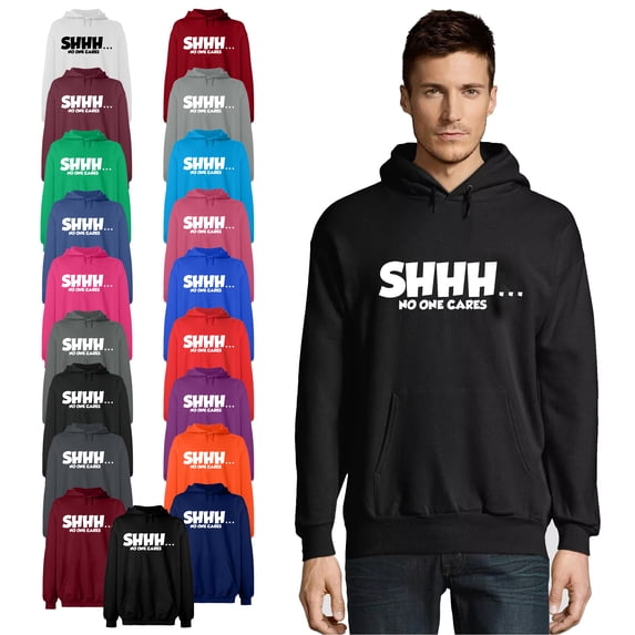 OXI Hoodie Sweatshirt - Shhh… No One Cares, Basic Casual Hoodie for Men's and Women Fleece Hoodie Long Sleeve - Royal Blue Small